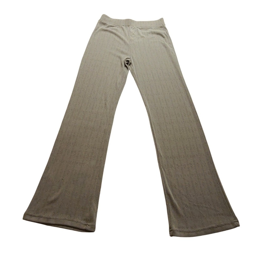 Auden Pointelle Knit Women's Lounge Pants Sage Green Wide Leg Pajama Bottoms S